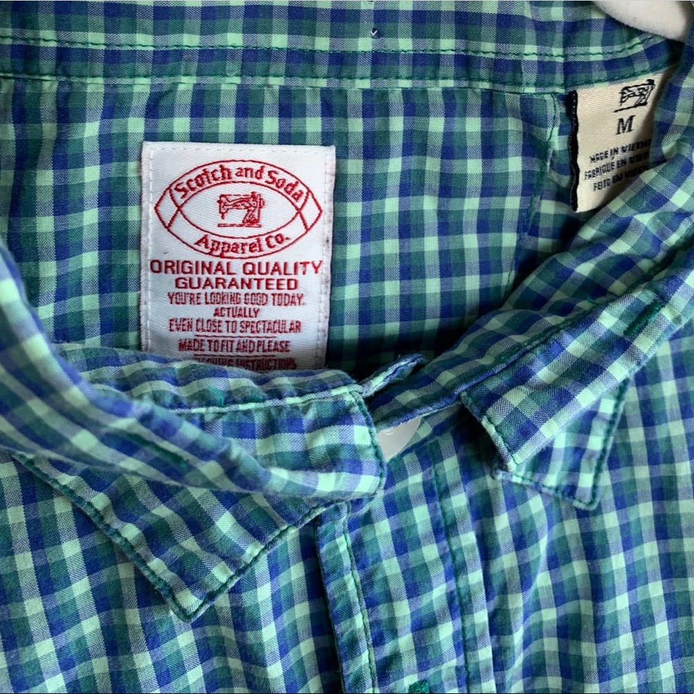 SCOTCH & SODA Green and Blue Check Button Down - Picture 4 of 7